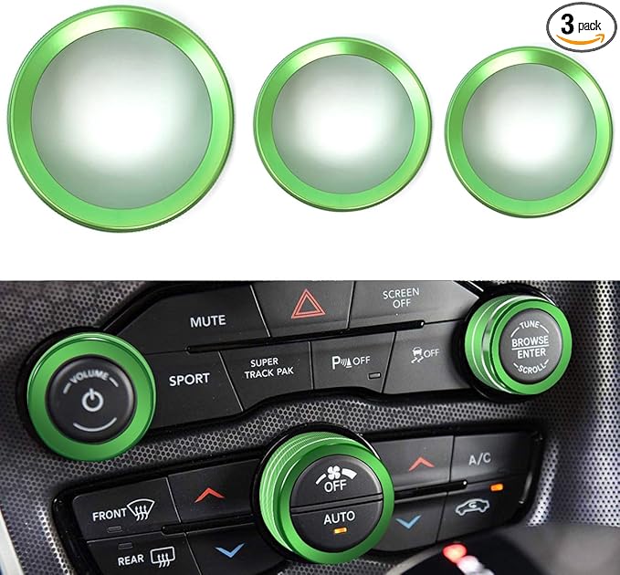 Auprite Climate Control Knob Covers for Challenger Accessories 2015-2023 2024, for Dodge Charger 2015-2023 2024, for Dodge Chrysler 300/300s 2015-2024,3Pcs Kit (Green) by Auprite
