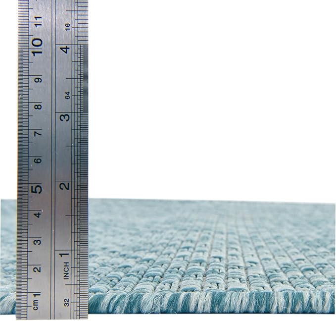 Unique Loom Collection Casual Transitional Solid Heathered Indoor/Outdoor Flatweave Area Rug (6' 1" x 9' Rectangle, Aquamarine/Ivory) - Image 4