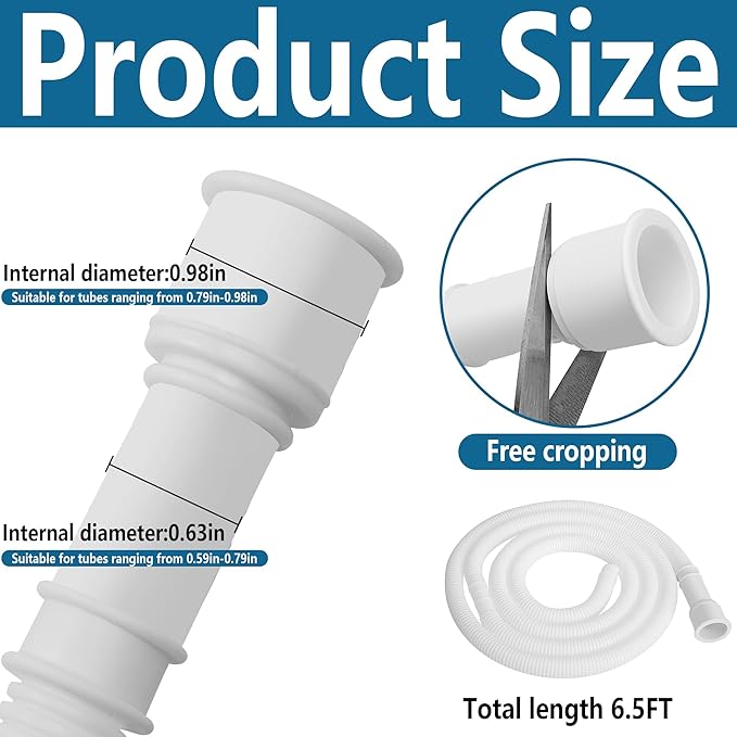 6.5 Ft Dehumidifier Drain Hose 3/4" FHT- Cuttable Leakproof Dehumidifier Discharge Hose for Drainage- Flexible Universal Corrugated Drain Hose Replacement with Clamp for Most Dehumidifier - Image 2