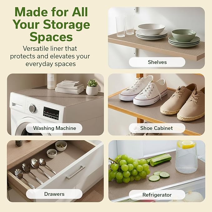 EVALAND Shelf Liners for Kitchen Cabinets Non-Adhesive 17.7" x 33 FT Beige Drawer Liner Non Slip, Washable Cabinet Liner, Waterproof Shelf Liners for Cabinets, Refrigerator Bathroom Pantry Cabinet Mat - Image 4