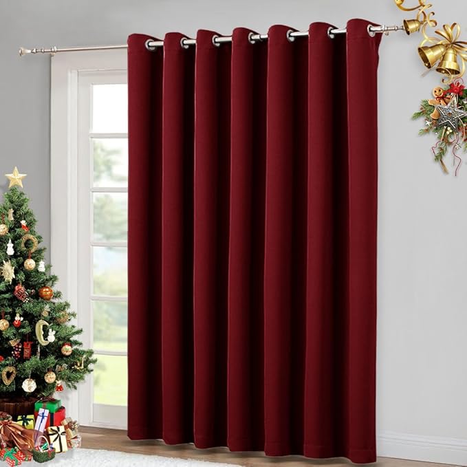 NICETOWN Christmas Sound Blocking Room Dividers Curtains Screens Partitions, Function Thermal Blackout Patio Door Panel, Sliding Door Insulated Wide Curtains, 8.3ft Wide x 7ft Long, Burgundy Red - Image 2