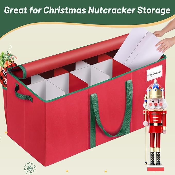 Nutcracker and Figurine Collectibles Storage Box， Large Ornament Storage Organizer Stores Up to 12 Holiday Figurines-Carolers, Santa Figure, or Nut Cracker Ornaments (Red/15 Inches) - Image 5