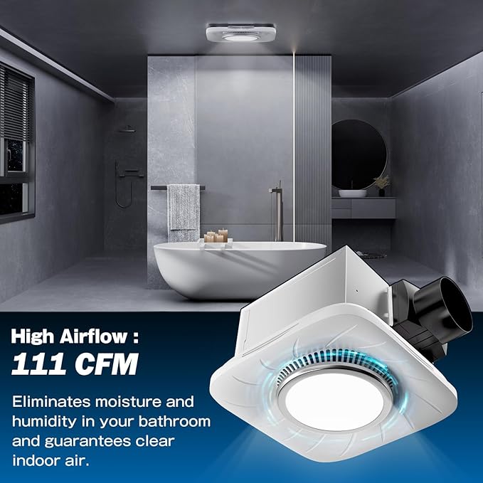 Hon&Guan Bathroom Exhaust Fan with Light, 111 CFM Ventilation Fan wih 900 LM LED Light for Home, 45 Watts & 1.5 Sones - Image 5