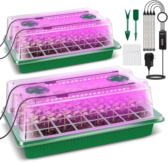 Verdenu Seed Starter Tray with Grow Light, 2 Pack 80 Cells Seed Starter Kit with Humidity Dome, Adjustable Brightness Seed Tray with Smart Timer, 3 Modes, 4 Timing, Seed Germination Kit for Indoor by Verdenu