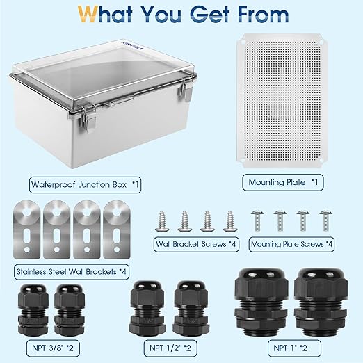 Waterproof Outdoor Project ABS Plastic Junction Box IP67 Weatherproof Dustproof Enclosure with Hinged Cover, Mounting Plate,Wall Brackets for Power Project (Clear,13.8"x9.8"x5.9") - Image 7