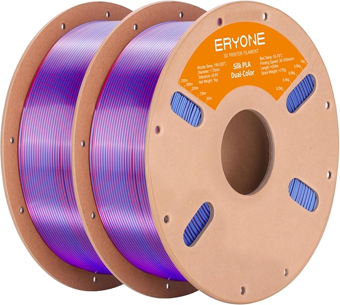 ERYONE Silk Dual Color PLA Filament 3D Printer 1.75mm +/- 0.03mm, Bicolor Filament Two Tone PLA Bundle 2KG Cardboard Spool, Blue Red by ERYONE