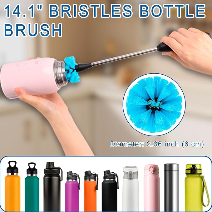 Bottle Brush Cleaning Set - Multi Cup Brush, Water Bottle Cleaner, Crevice Cleaning Brush Pipe & Tube Brushes for Tight Spaces, Grout Brush Cleaner Brush Long Straw Cleaner Brush for Stanley Mug - Image 3
