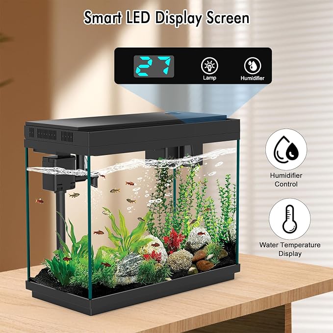 Smart Aquarium Fish Tank with Silent Water Pump, 2.4 Gallon Small Aquarium with Quick Start Kit, Temperature Display, Humidifier and RGB Lights, Perfect for Home, Office, and Decor, Black - Image 5