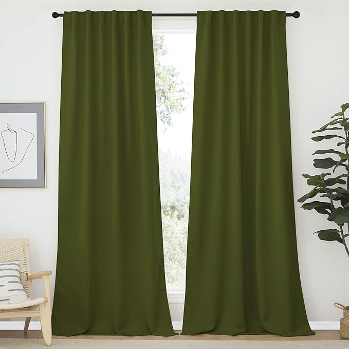 NICETOWN Christmas Living Room Blackout Curtains - (Olive Green Color) 52" Wide by 108" Long, Set of 2, Thermal Insulated Window Drape Panels for Living Room by NICETOWN