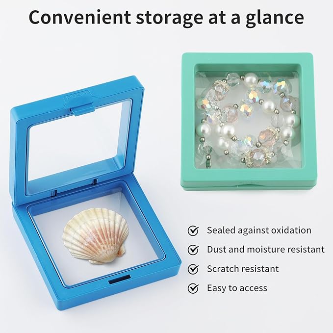 20 Pcs Seashell Holder, 3D Floating Display Box 2.7 x 2.7 Inches, Transparent Display Case for Sea Shell Collectibles, Jewelry, Rings, Crystal, Badges, Coastal Decor (Blue White Mint Sky Blue) - Image 5