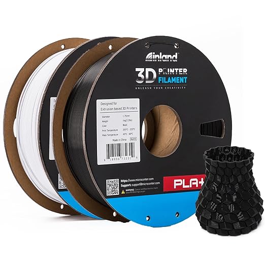 INLAND Micro Center PLA+ 3D Printing Filament 1.75mm - PLA Pro Dimensional Accuracy +/- 0.03 mm - 1kg Cardboard Spool (2.2 lbs) (2 Pack Black & White, 1.75mm) by INLAND