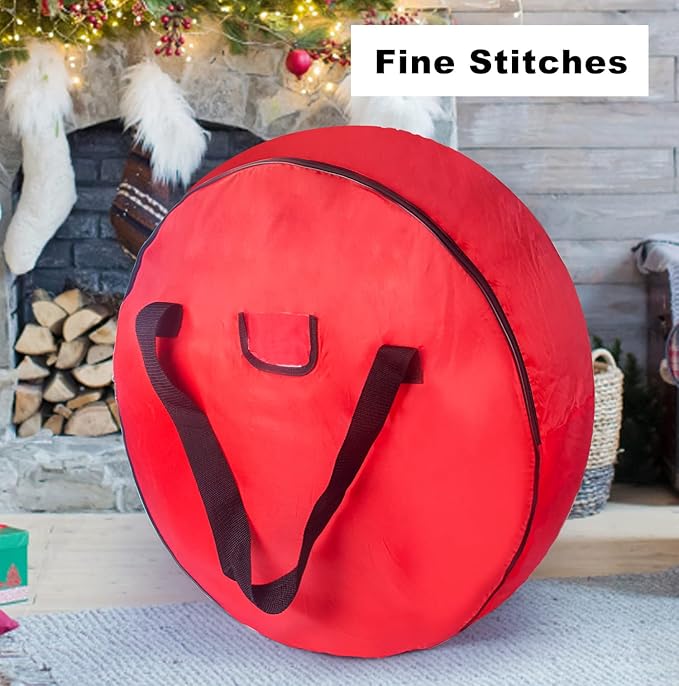 TQS Large Christmas Wreath Storage Bag - 30 Inch, Red, Cotton, Zipper Closure, Reinforced Handles, Double Zippers, Clear Card Slot, Ideal for Christmas Decorations - Image 7