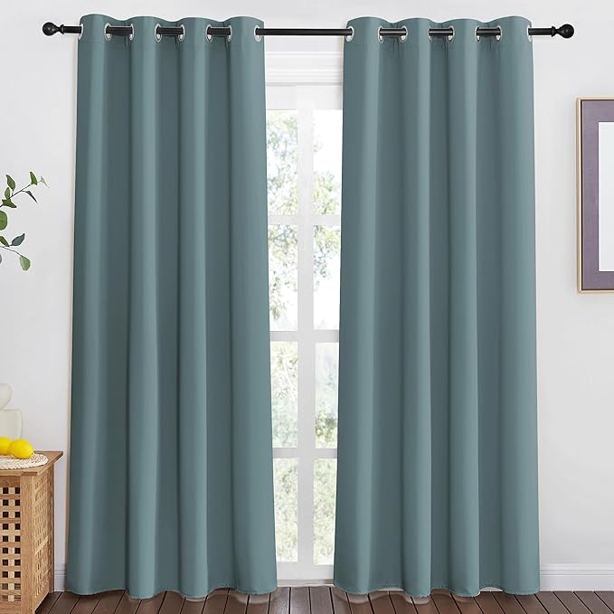 NICETOWN Blackout Greyish Blue Curtain for Living Room - Grommet Solid Thermal Insulated Sound Dampening Doorway Window Curtain Drape for Bedroom/Sliding Door (1 Panel, W46 x L80) - Image 2