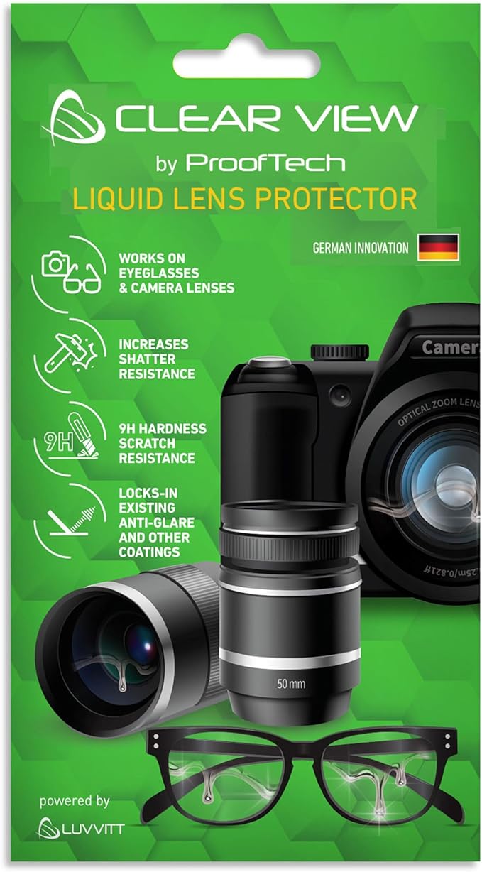 Clearview Liquid Lens Protector – Invisible Nano Coating for Eyeglasses, Sunglasses, and Camera Lenses – Scratch, Water and Smudge Protection by ProofTech