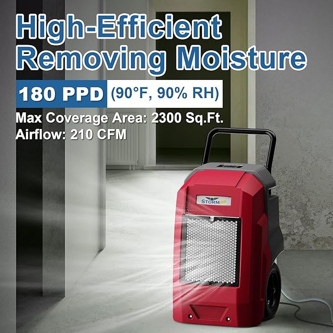 ALORAIR Storm Pro Commercial Dehumidifier 180 PPD, LGR Portable Dehumidifier with Pump, cETL Listed, 6 Years Warranty, LCD Display, for Clean-Up, Flood, Moisture - Image 2