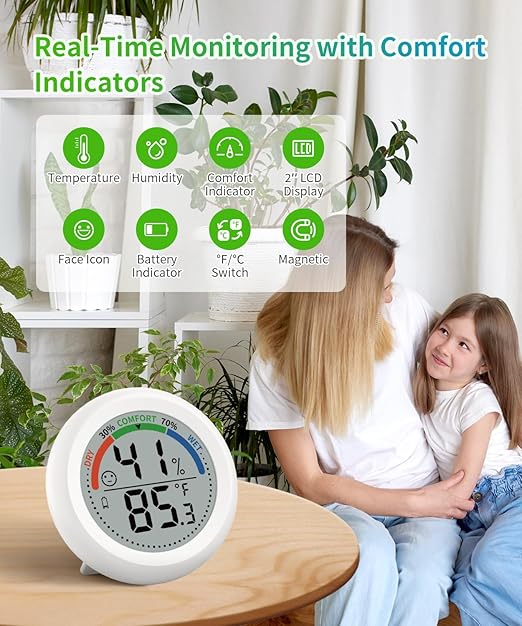 Digital Room Thermometer Hygrometer Indoor-Humidity Meter Monitor with Accurate Temperature Humidity Sensor Comfort Indicator ℃/℉ Switch for Wall Baby Home Greenhouse Cellar Garage Nest Reptile - Image 2