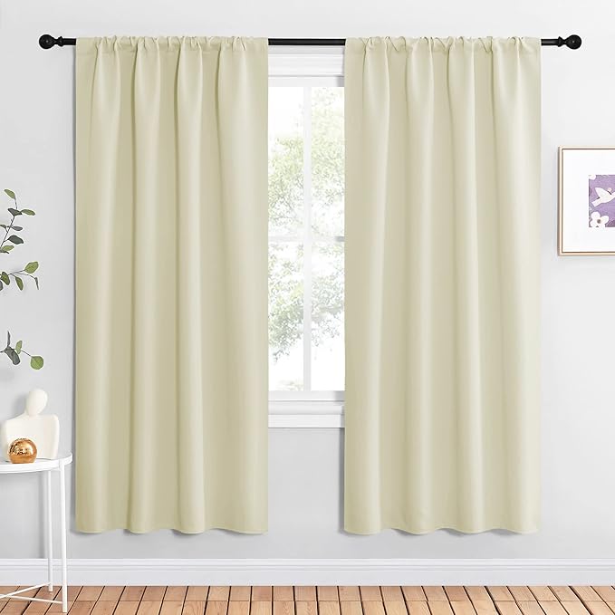 NICETOWN Beige Blackout Curtains for Living Room - Triple Weave Home Decoration Thermal Insulated Solid Rod Pocket Blackout Drapes for Bedroom(Set of 2, 42 x 72 Inch) by NICETOWN