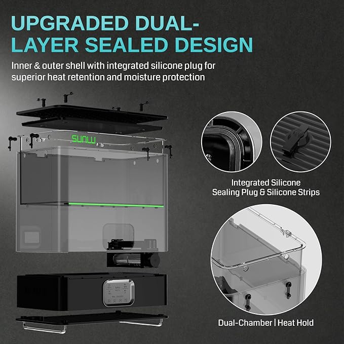 E2 Filament Dryer Box, 110℃ Max Temperature, 500W PTC Heater, 3-in-1 Dry + Anneal + Dehumidify for Engineering Filaments, Dual-Layer Sealed Chamber, Supports PLA, ABS, PC, PA-CF, GF, FR-ABS - Image 4