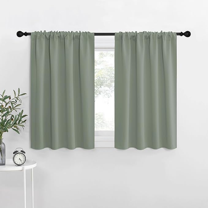 NICETOWN Window Curtains Blackout Drapes - Thermal Insulated Solid Rod Pocket Blackout Curtains/Draperies for Living Room (Sage Green, One Pair, 34 by 30-Inch) by NICETOWN
