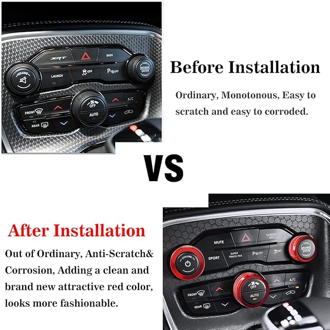 Auprite Climate Control Knob Covers for Challenger Accessories 2015-2023 2024, for Dodge Charger 2015-2023 2024, for Dodge Chrysler 300/300s 2015-2024,3Pcs Kit (Red) - Image 4