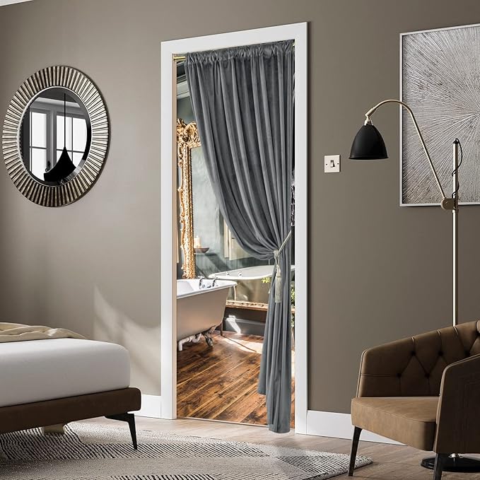 XTMYI Grey Velvet Privacy Room Divider Curtains for Room Separation,Back Tab Door Folding Screen Hanging Indoor Doorway 60-70% Soundproof Curtain for Office Partition Living Room Bedroom Window,Gray - Image 8
