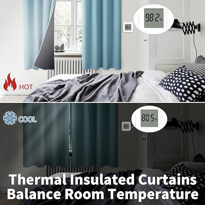 BGment Thermal Insulated 100% Blackout Curtains for Bedroom with Black Liner, Double Layer Full Room Darkening Noise Reducing Grommet Curtain (42 x 84 Inch, Greyish Blue, 2 Panels) - Image 4