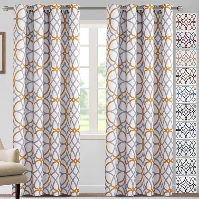 H.VERSAILTEX Blackout Curtains Printed Design for Bedroom 84 Inch Length 2 Panels Set Thermal Insulated Curtains for Living Room Geometric Modern Grommet Window Drapes, Mustard and Grey by HVERSAILTEX