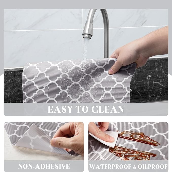 Glotoch Shelf Liner for Kitchen Cabinets Non Adhesive, 12" x20FT(240 Inch) Non Slip Drawer Liners, Waterproof Shelf Paper Closet Liners for Refrigerator Gray - Image 6