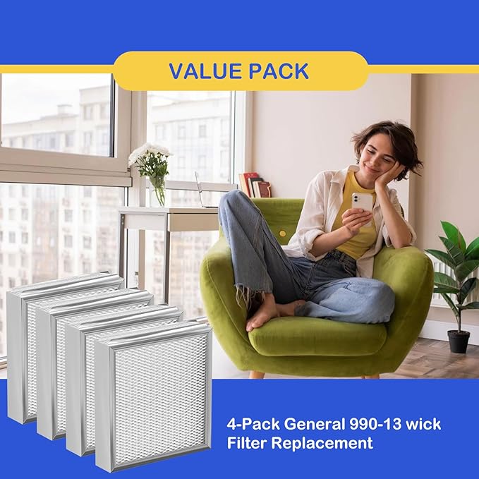 990-13 Humidifier Vapor Water Pad Filter Compatible with GeneralAire 990-13 G13 Humidifier Replacement Evaporator Pad Media Filter for Models 709 990 1040 1042 1137 SL16, GFI #7002, 4 Pack - Image 6