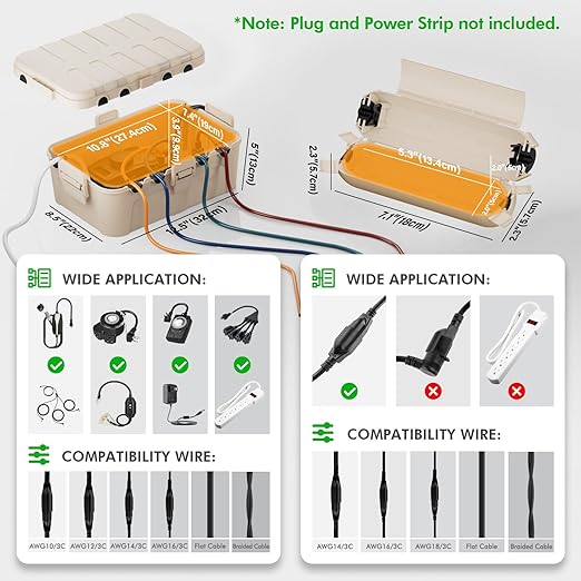 RESTMO 5-Piece Outdoor Waterproof Electrical Box Set – 12.5" x 8.5" x 5" Large & 7.1" x 2.3" x 2.3" Small, Weatherproof Boxes for Power Strip, Outlet, Plug, Socket, Timer, Holiday Light, Almond - Image 3