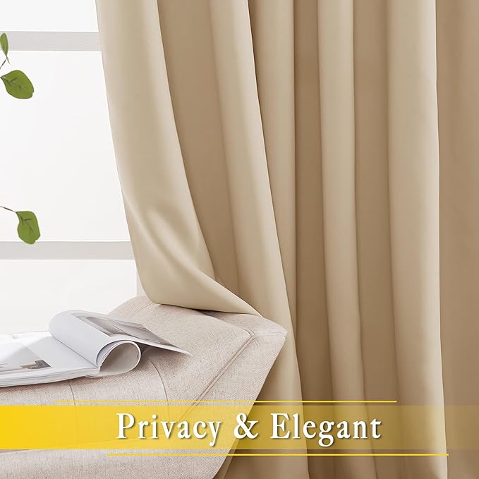 NICETOWN Blackout Living Room Curtain 118 inch Length, Grommet Thermal Curtain Sound Blocking Room Divider for Sliding Glass Door, Biscotti Beige, W80 x L118, 1 Panel - Image 6