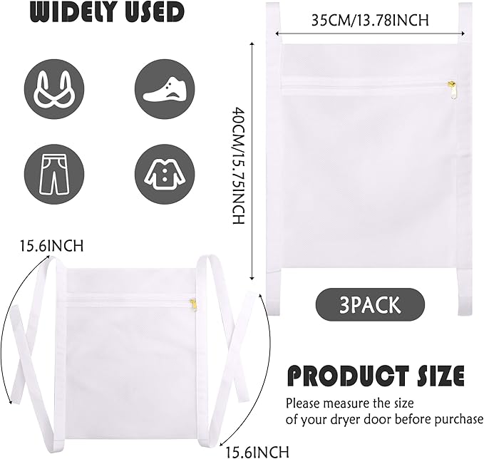 Sneaker Wash & Dry Net Bag for Dryer,15.7x13.8 Inch Large HoneyComber Mesh Bags with Zipper and Strap for Shoes, Clothing, Laundry Reused Bag Tool, 3 Pcs - Image 2