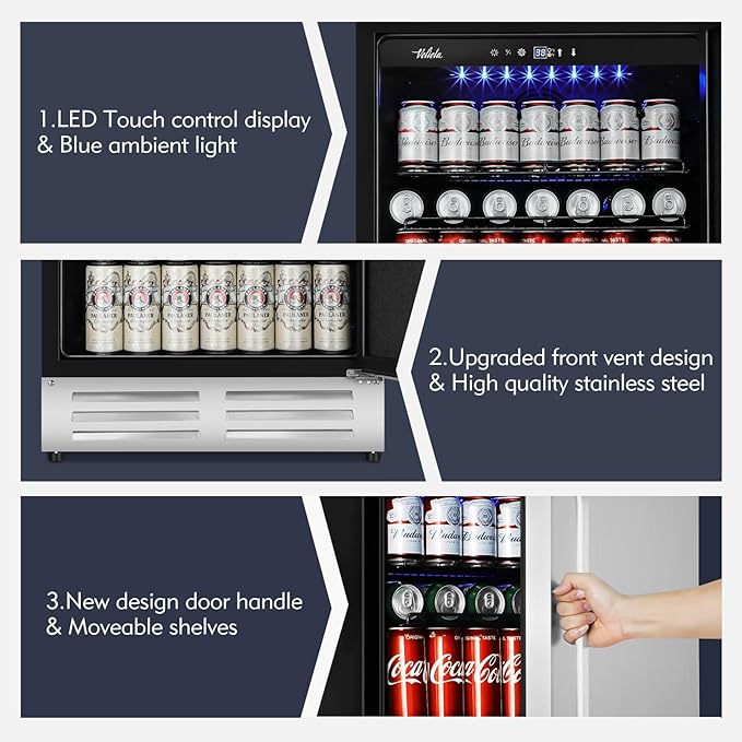 24 Inch Outdoor Beverage Refrigerator Cooler,Stainless Steel Wide Refrigerator for 210 Cans,Fit Perfectly for 24" Space Built-in Counter or Freestanding with powerful and quiet cooling system - Image 6