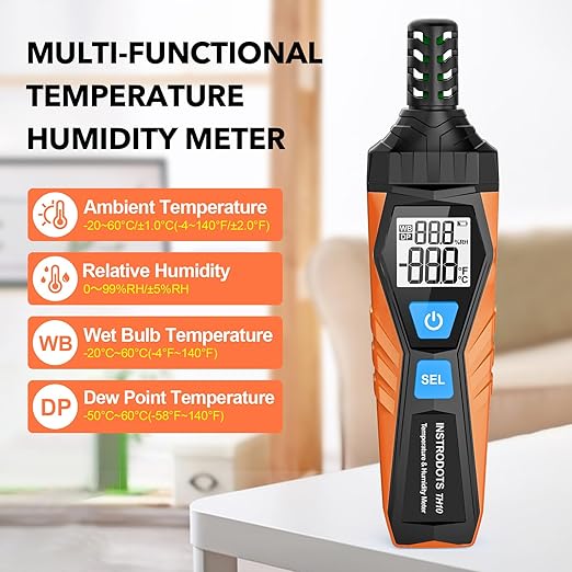 Temperature Humidity Meter, High Precision Thermometer Hygrometer with Ambient, Dew Point, Wet Bulb Thermometer, Dual Display Temperature & Humidity with LCD Backlight, TH10 - Image 2
