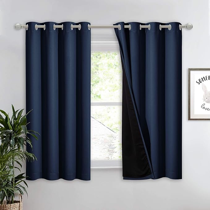 NICETOWN 100% Blackout Curtain with Black Liner, Thermal Insulated 2-Layer Lined Drape, Energy Efficiency Small Window Drapery for Dining Room (Navy, 1 Panel, 52 inches W by 54 inches L) by NICETOWN