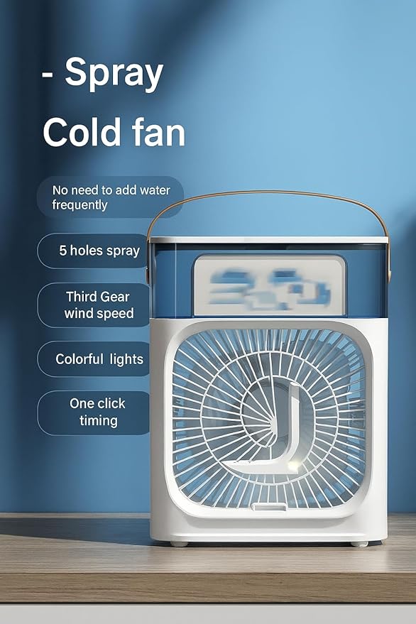 3-in-1 Mini Mist Fan with Humidifier and 7-Color LED Light, USB Powered, No Battery, 3 Wind Speeds, Compact Air Cooler for Car, Desk, Home, Travel, Office – Small Size - Image 4