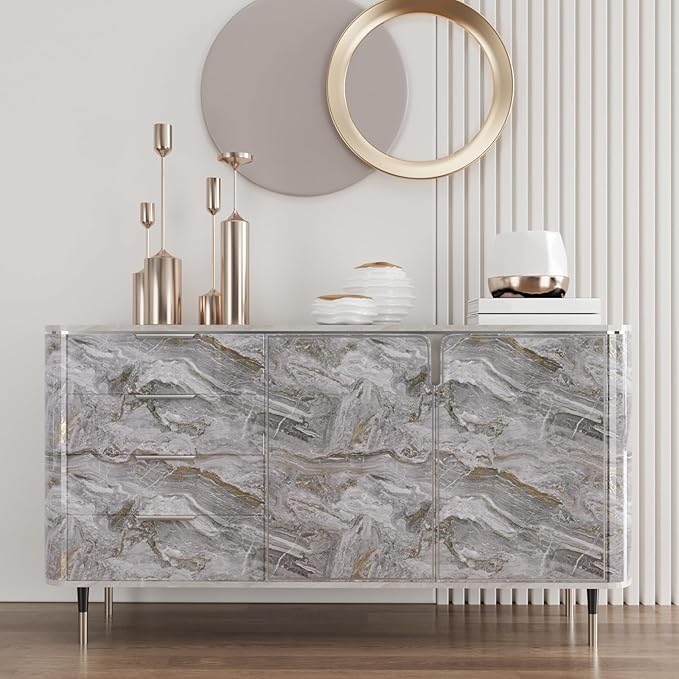 CRE8TIVE Slate Grey Gold Marble Wallpaper Peel and Stick Glossy Marble Contact Paper for Countertops Waterproof 12"x354" Thick Self Adhesive Removable Wallpaper for Bathroom Bedroom Cabinets Shelves - Image 6