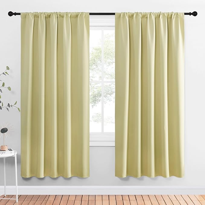 NICETOWN Window Curtains Blackout Drapes, Paler Yellow, 1 Pair, 52 by 72-Inch, Thermal Insulated Solid Rod Pocket Blackout Curtains/Draperies for Living Room by NICETOWN
