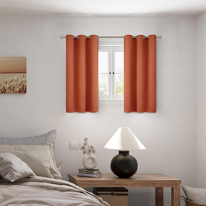 BGment Short 100% Blackout Curtains for Bedroom, Thermal Insulated Energy Efficiency Noise Reducing Grommet Curtains 45 Inch Length with Liner for Small Window 2 Panels Each 42 Inch Wide, Terracotta - Image 2