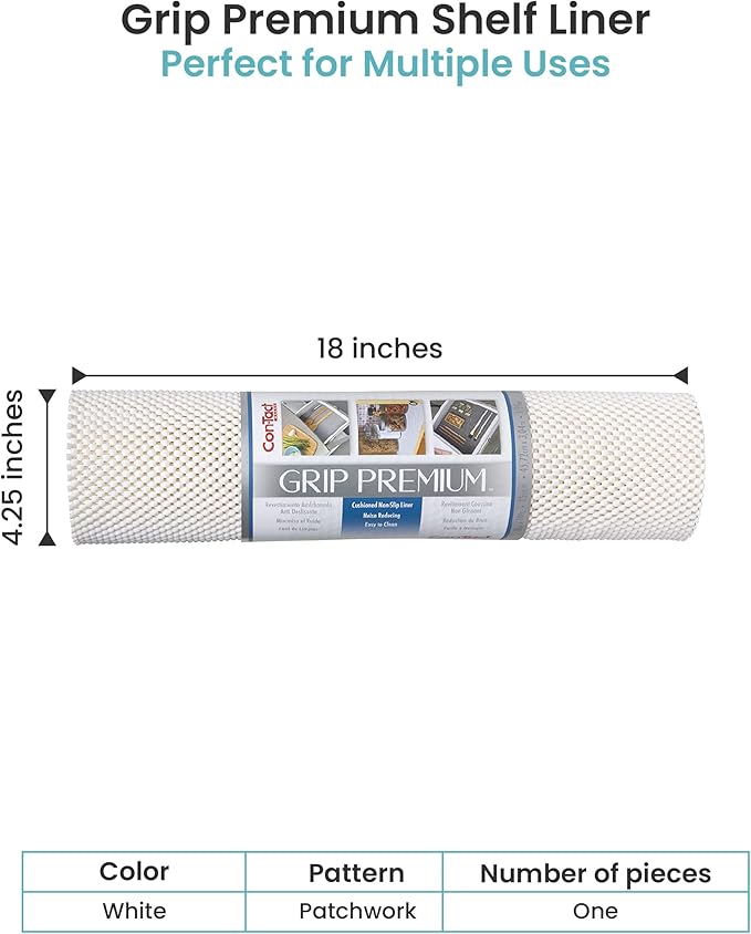 Con-Tact Brand Grip Premium Shelf Liner, Thick and Non-Adhesive Drawer Liner, Multi-Purpose and Easy to Use, 18" x 10', White, Pack of 1 - Image 2