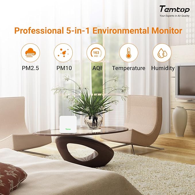 Temtop P1 Air Quality Monitor, PM2.5/PM10/Temperature/Humidity Sensor with Bluetooth App, AQI Tracking & Portable Design for Home, Office, Car, and Travel Use - Image 2