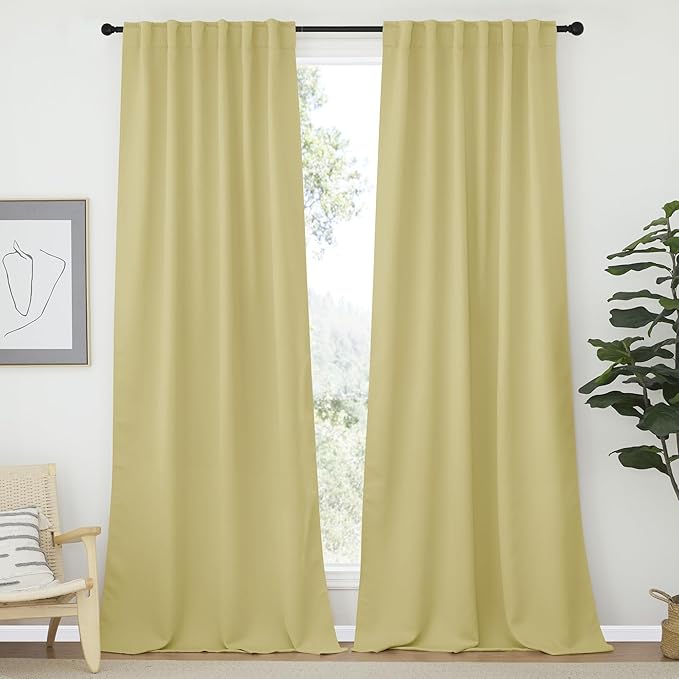 NICETOWN Bedroom Blackout Curtain Panels - (Paler Yellow Color) 52 x 120 inch, 2 PCs, Insulating Energy Saving Solid Rod Pocket Blackout Drapes for Hall, Villa by NICETOWN