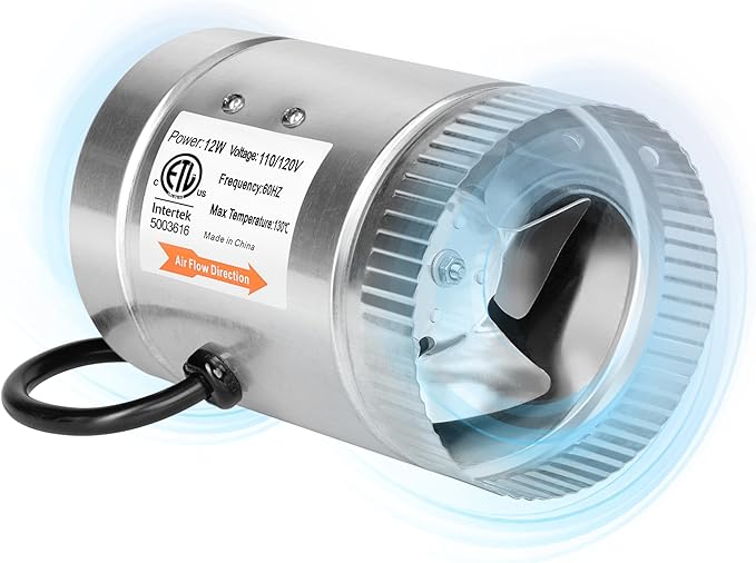 iPower 4 Inch Inline Booster Duct Fan 100 CFM HVAC Exhaust Ventilation Blower with Low Noise for Grow Tent, Basements, Bathrooms, Kitchens and Attics by iPower