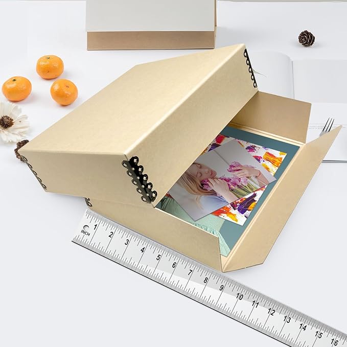 Lineco Museum Archival Storage Box, 8.75x10.75x3 in. Drop Front Design. Acid-Free with Metal Edge. Organize Photos, Pictures, Prints, Documents, Crafts, DIY. Tan, 2 Pack - Image 3