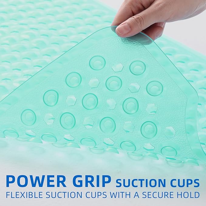 ZHICHENG Bath Tub and Shower Mats, Non-Slip 39 x 16 Inch Extra Long Bath Mat, Machine Washable Bathtub Mat with Drain Holes, Suction Cups for Bathroom (Colour Green) - Image 2