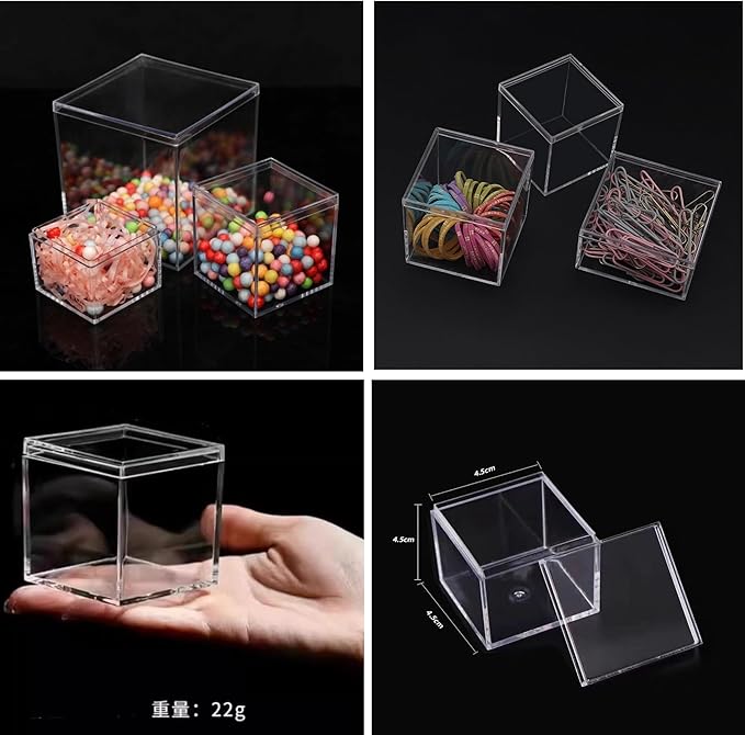 Acrylic box with Lid Clear 4 Pack Small Clear Acrylic Square Cube Plastic Storage Box 1.77x1.77x1.77Inch/45X45X45mm for Birthday Valentine's Day Party Favor Candy Jewelry Box - Image 4