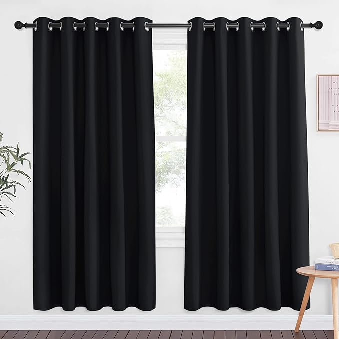 NICETOWN Blackout Curtain Drape for Night Shift - Light Reducing Thermal Insulated Solid Grommet Blackout Window Treatment for Living Room (1 Piece, W66 x L72, Black) by NICETOWN