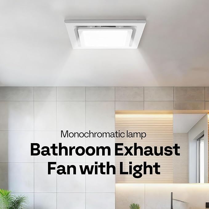 VIVOHOME Bathroom Exhaust Fan with Light, 165CFM Shower Ventilation Exhaust Fan with 6500K LED Light Combo,Ceiling Mount w/ 4" Duct Hose 1.5 Sones Square Fan, Cool White Light - Image 2