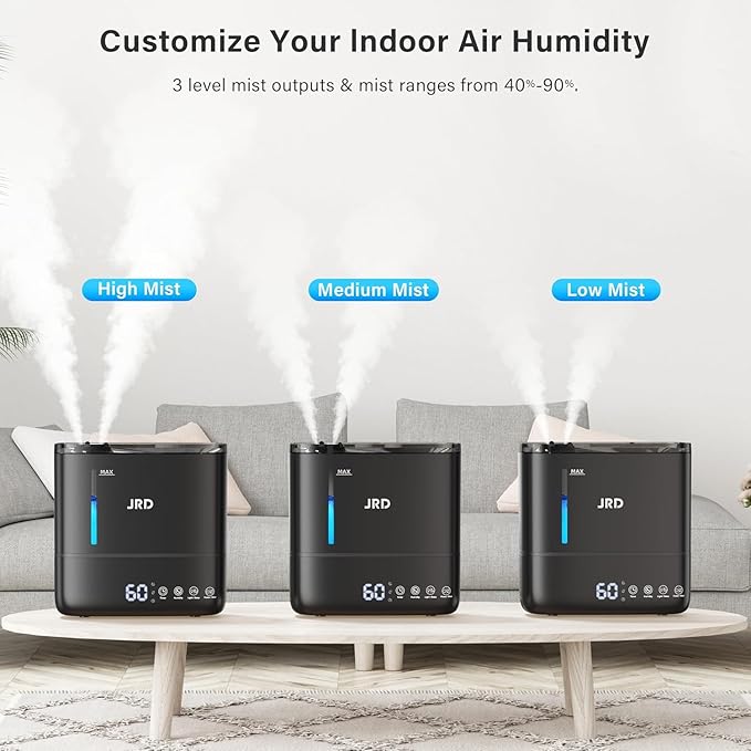 JRD Humidifiers for Bedroom, Ultrasonic Humidifier 4L for Large Room, Cool Mist Top-Fill, 40H Run, 12H Timer, 360° Nozzle, Aroma Diffuser, 7-Color Night Light for Home, Office, Baby, Pets, Plants - Image 7