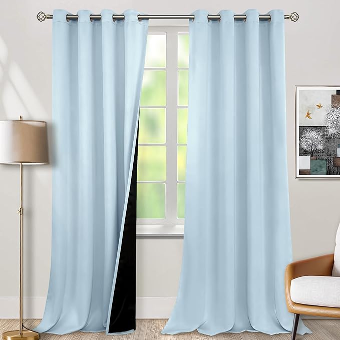 BGment Baby Blue 100% Blackout Curtains for Nursery Bedroom 90 Inch Length 2 Panels, Thermal Insulated Full Light Blocking Grommet Noise Cancelling Window Curtains for Kids Room, 52 Inch Wide Each by BGment